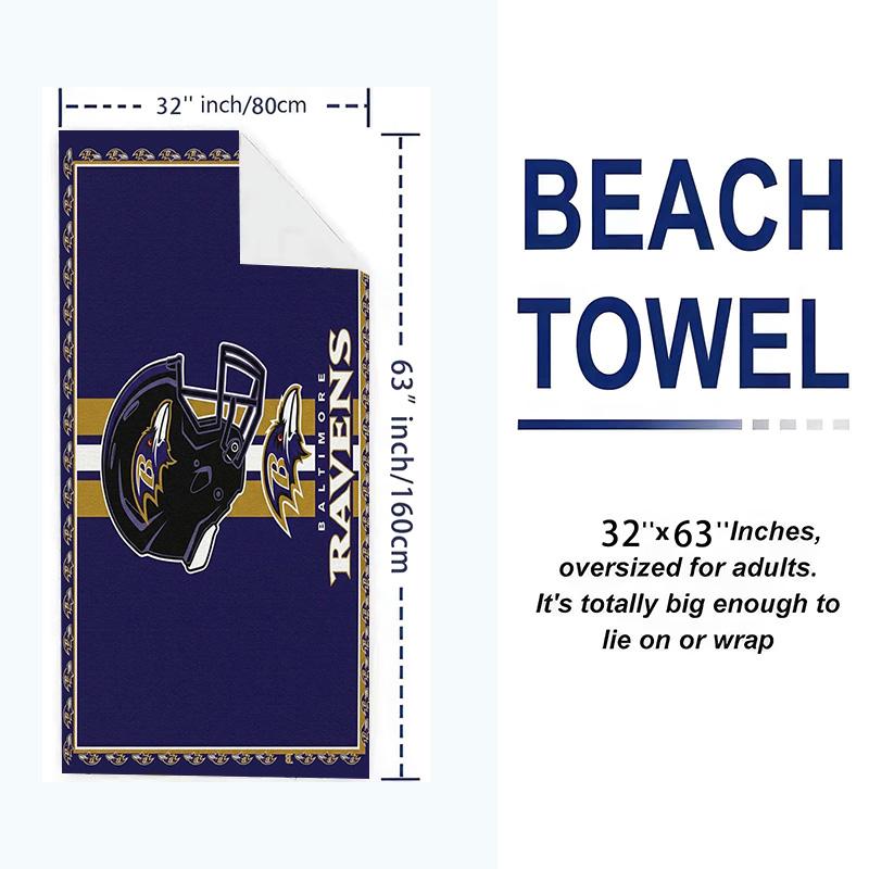 Baltimore Ravens Logotyck Tryckt Strandhandduk, Stor Mjuk Snabbtorkande Handduk för Strand Camping Simning