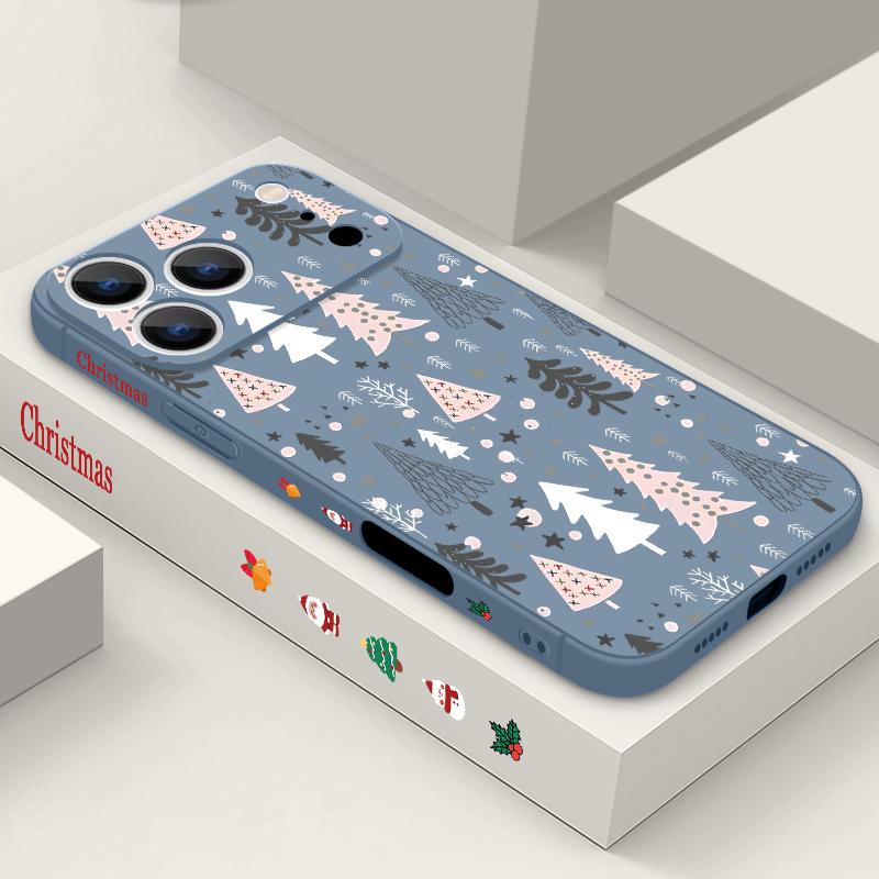 Cute Christmas Tree Pattern TPU Soft Silicone Case For iPhone 17 Pro Max 16E 16 15 14 13 Pro Max 12 Pro 11 Shockproof With Lanyard Phone Cover Fundas