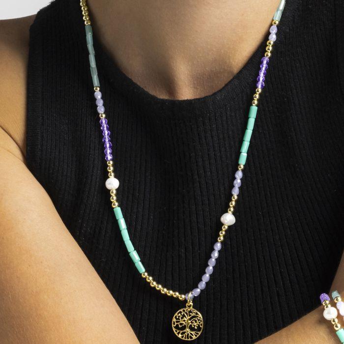 Luxenter Halskette mit blauem Kristall 18 Karat Goldfinish - Zorsi