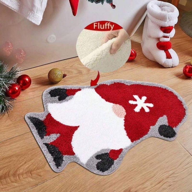 Christmas Gnome Bath Mat Red Hat Elf Shape Non Slip Absorbent Bathroom Rug For Shower Tub Toilet Xmas Home Decor