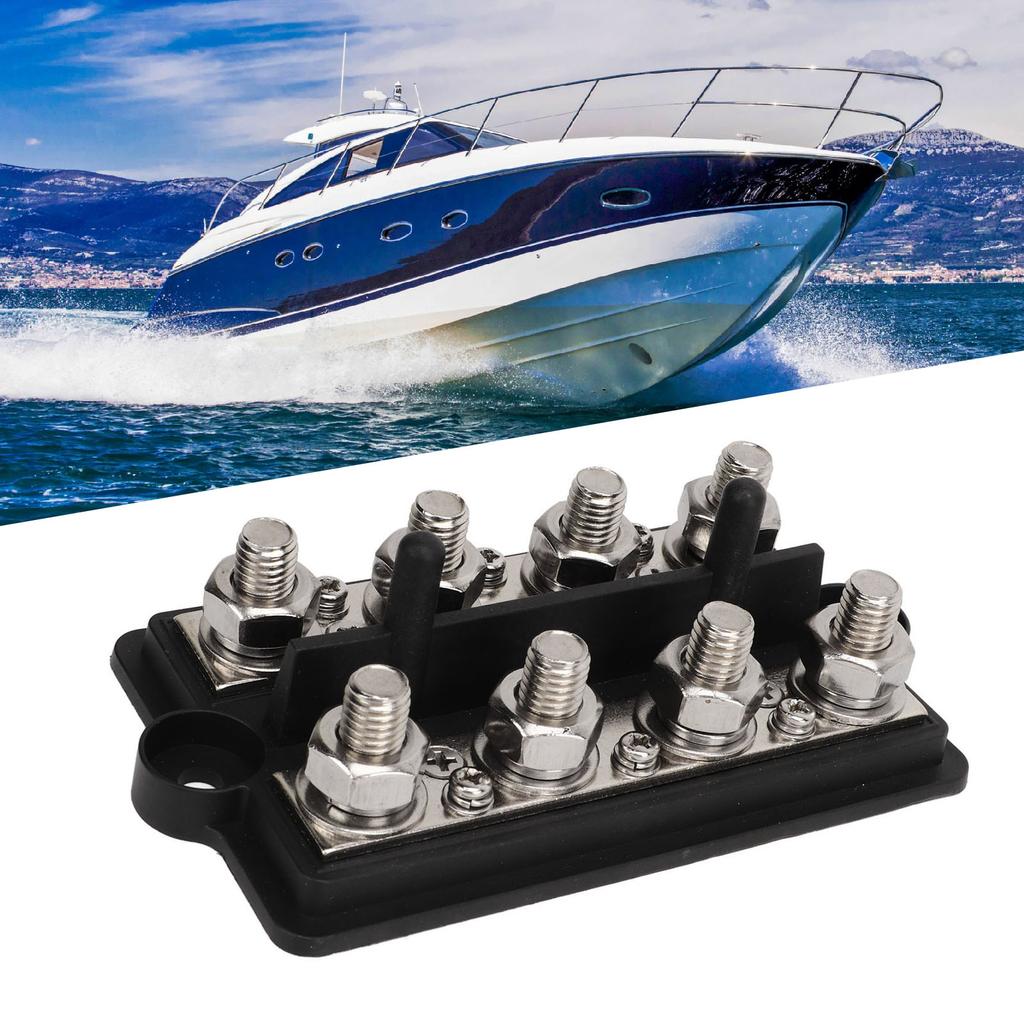 Bus Bar Marine RV Battery Terminal Power Distribution Block 2 Row M8 Stud DC12‑48V 150A Black