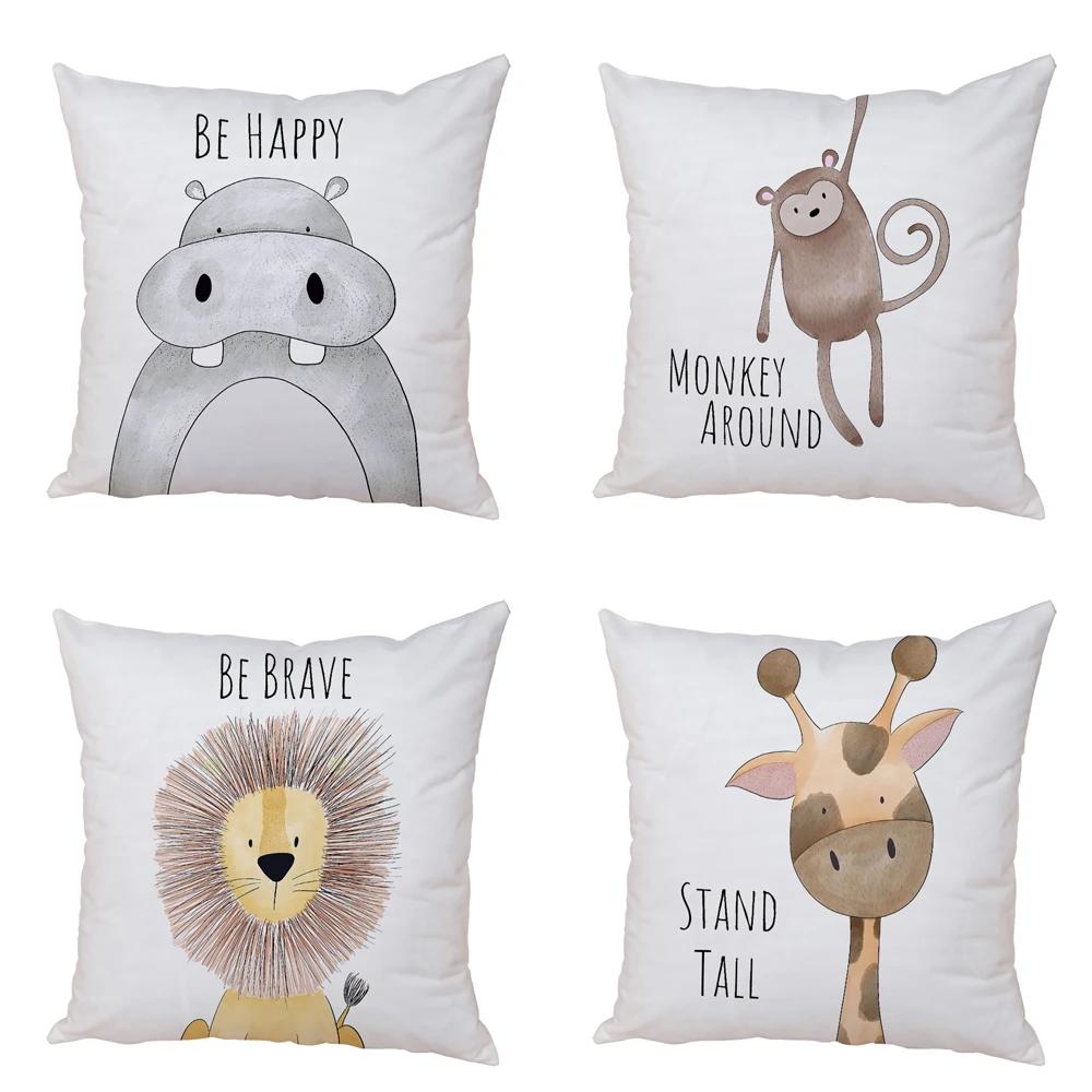 Nordisk Zebra Flodhäst Giraff Lejon Krokodil Kuddfodral Dekor Djur Kuddöverdrag för Soffa Hem Persikohud Kuddfodral 45x45cm