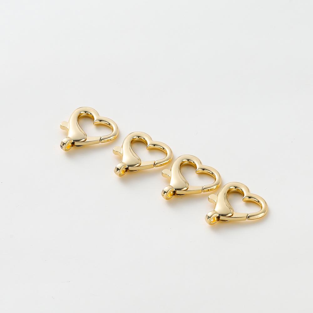 4pcs/bag 14K 18K Gold Color Plated Heart Shape Lobster Clasps Necklace Chain Connectors For DIY Jewelry Crafts Making Accessorie