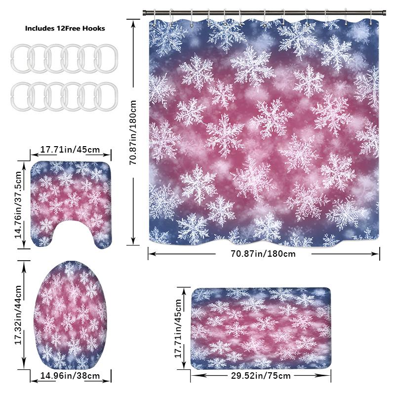 4PCS  Shower Curtain Sets With Shower Curtain And Rugs Toilet Lid Rug U Shape Mat And Bath Mat Bathroom Set  With 12 Hooks