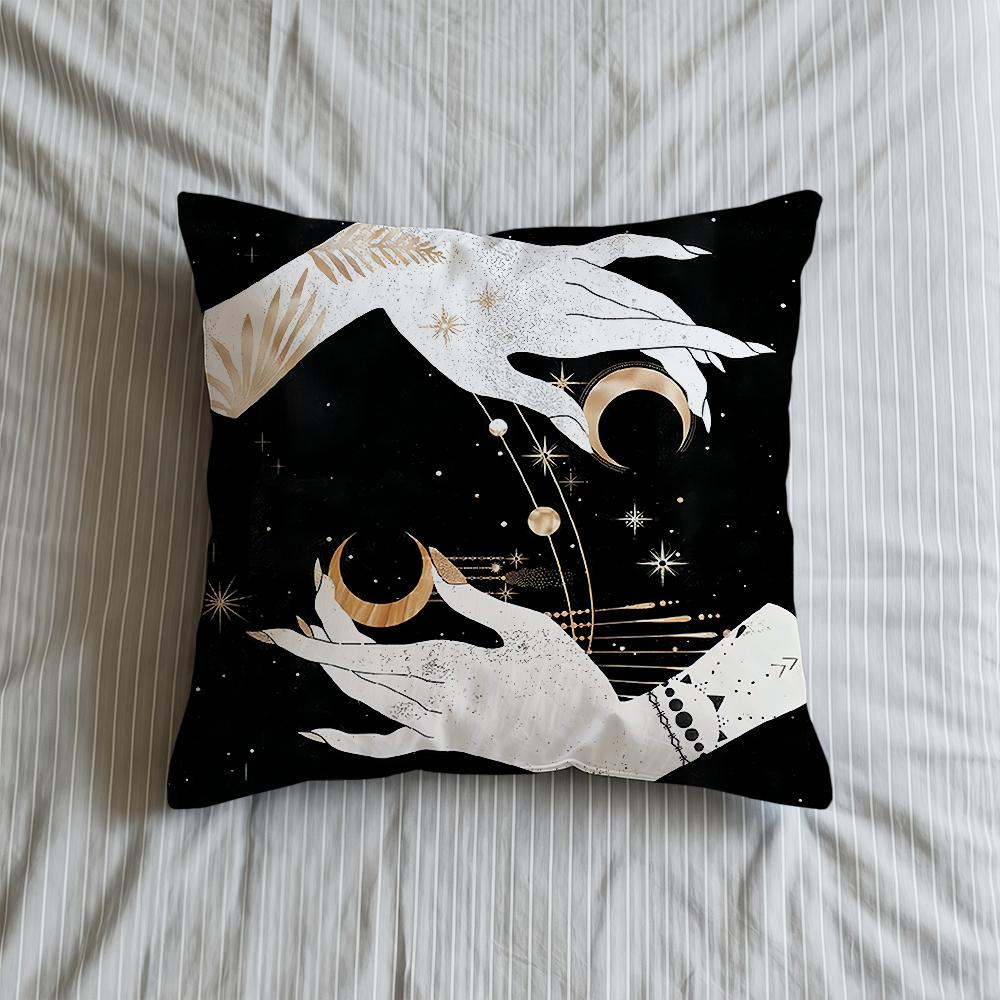 Cushion Cover Print Soft Celestial Case Sofa Living Hands Room Home Comfortable Office Decor Sun Protective Pillow Moon Covers