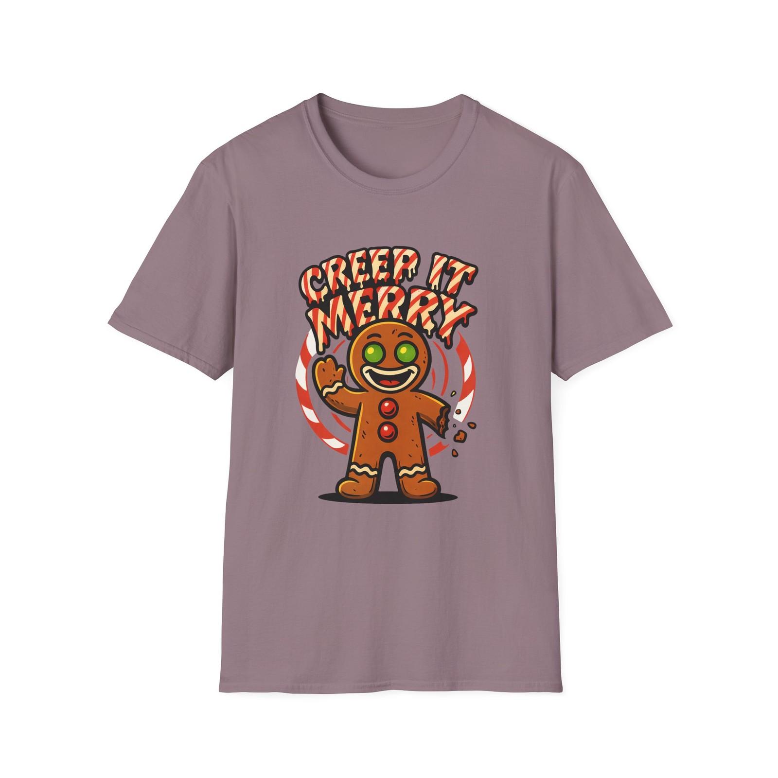 Unisex Softstyle T-Shirt Mens Womens Tees Top Creepy Gingerbread Man Cartoon Holiday Spooky Graphic S