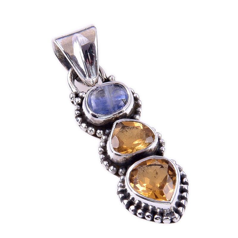 Natural Citrine, Kyanite 925 Solid Sterling Silver Jewelry Pendant 1.25'' Z6G85