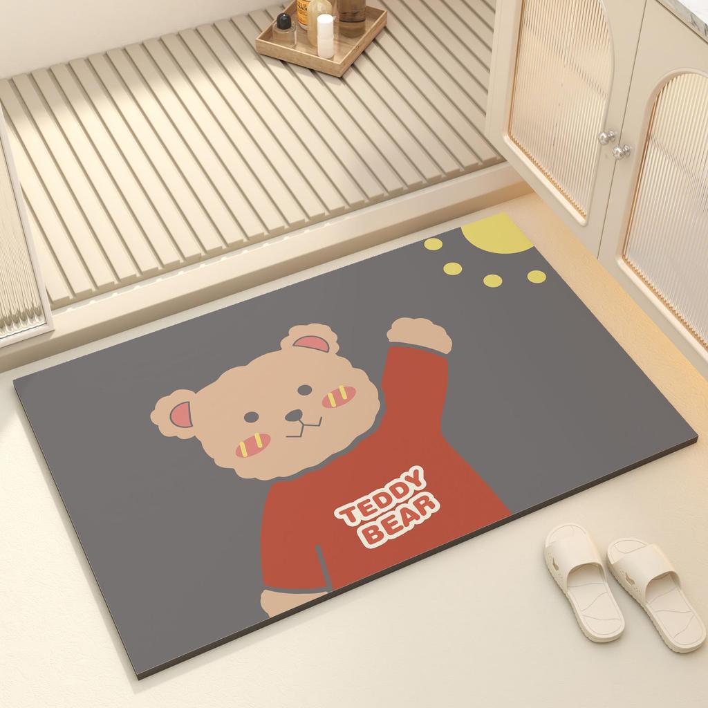 Cute Cartoon Diatom Mud Bathroom Mat - Absorbent, Anti-slip, Quick Dry Foot Mat for Toilet & Door Entrance