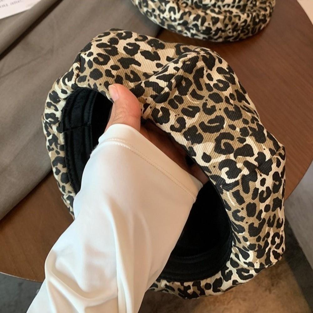 Y2K åttekantet lue klassisk malerhatt kul leopardprint beret dame