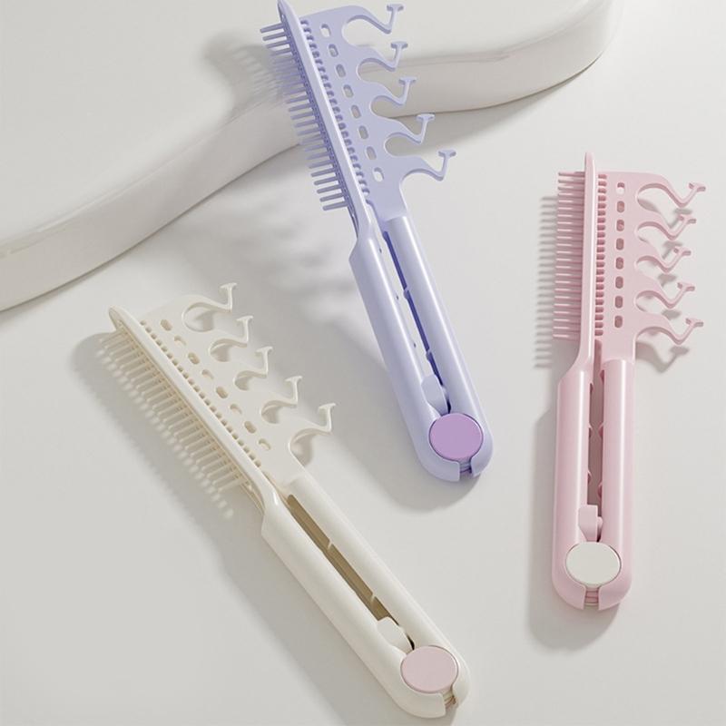 2 In 1 Comb And Styling Tool For Hair V Shaped Edge Hairbrush Manual Operation Lightweight Travel Friendly ABS Plastic