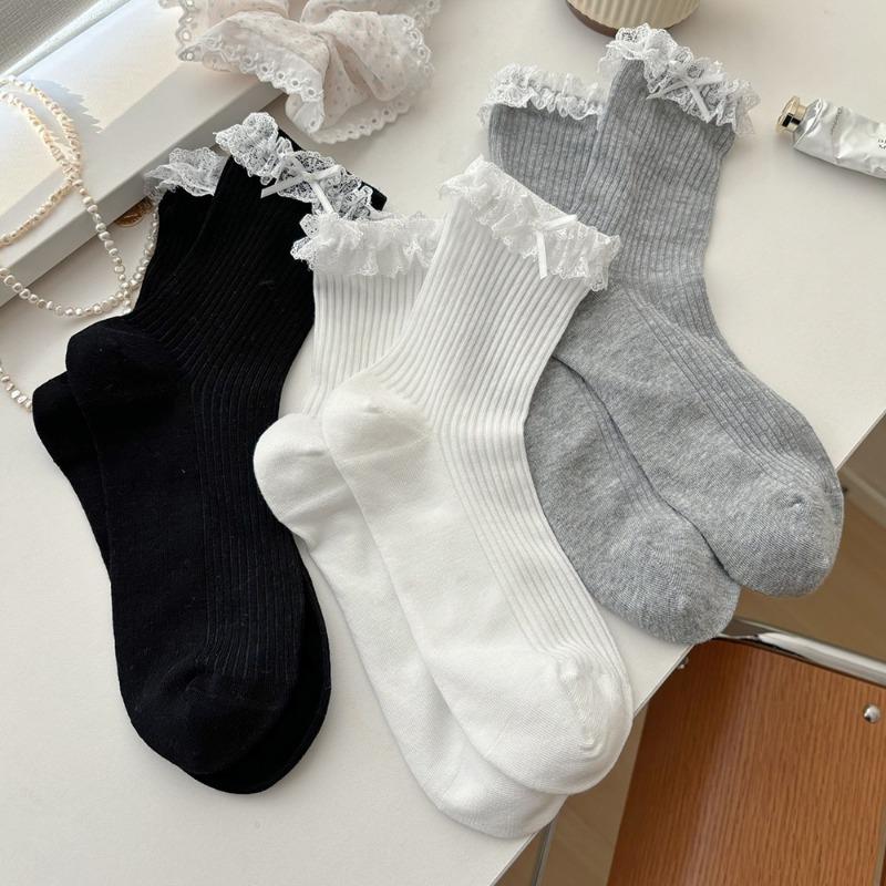 5 Pairs of Women's Spring and Summer Fashionable Cotton Bow Bell Accessories and Socks
