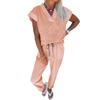 2026 Summer Women's Casual Solid Color V-Neck Short Sleeve Two-Piece Set with Pockets