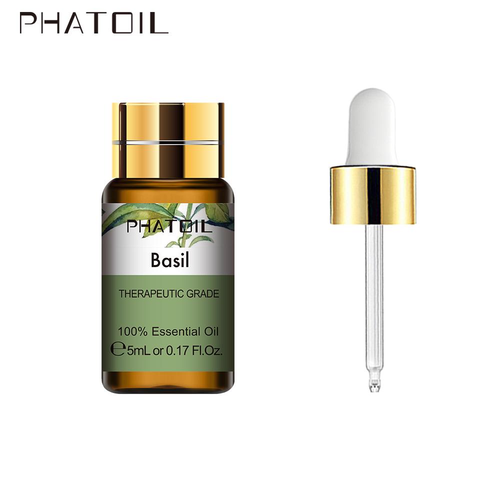 PHATOIL 5 ml ätherisches Basilikumöl, Aromatherapie für Spa-Ölbrenner, Luftbefeuchter, erfrischendes Anti-Aging-Gesicht, reines ätherisches Öl
