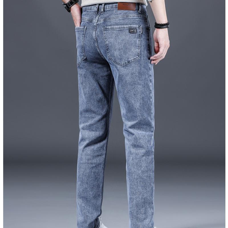 New Men's Casual Black Elastic Denim Pants Spring Autumn Loose Fit Straight Leg Versatile Casual Trousers for Men