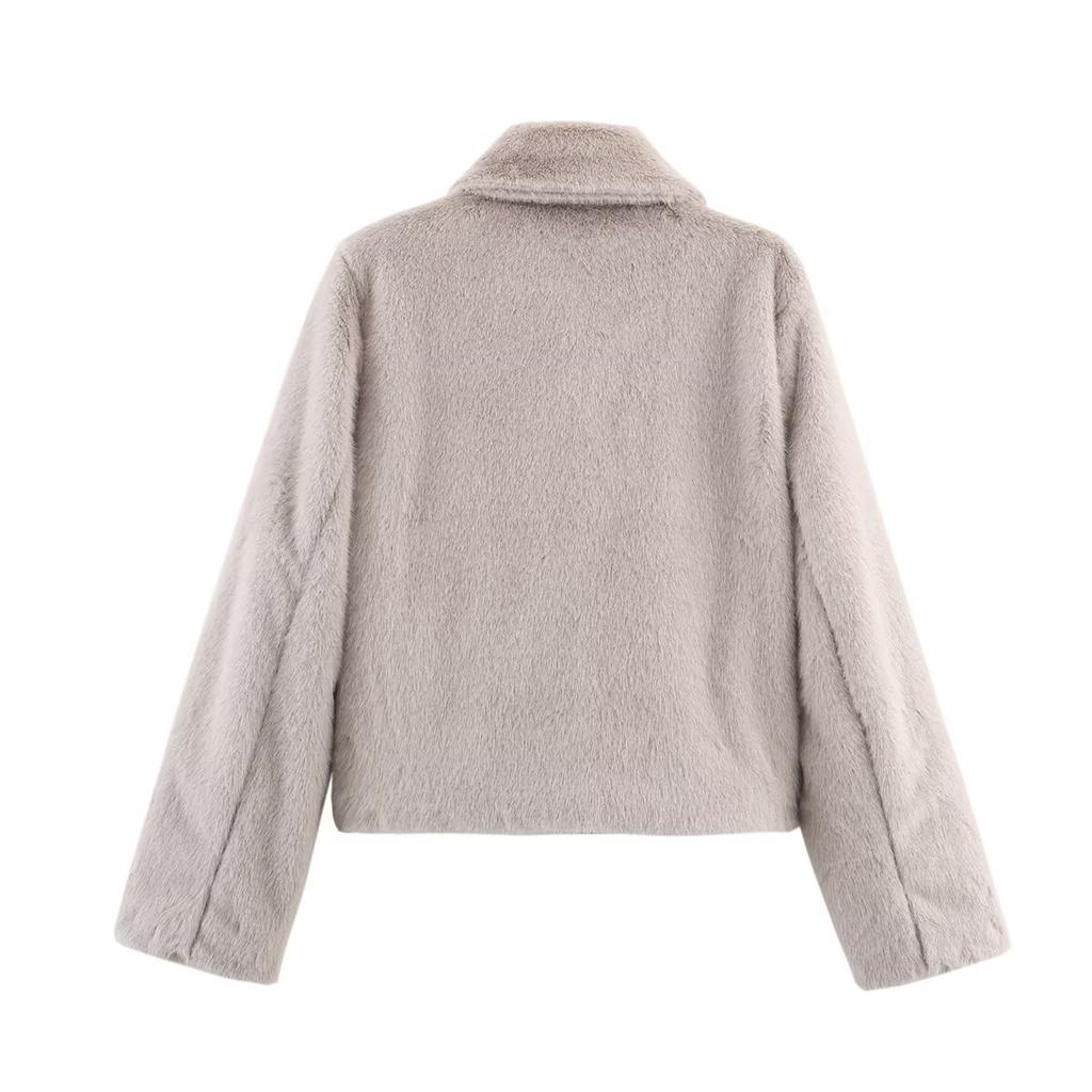 VAYLA Lockeres Revers Knopfverziert Braune Langarmjacke für Damen Herbst- und Winterkollektion