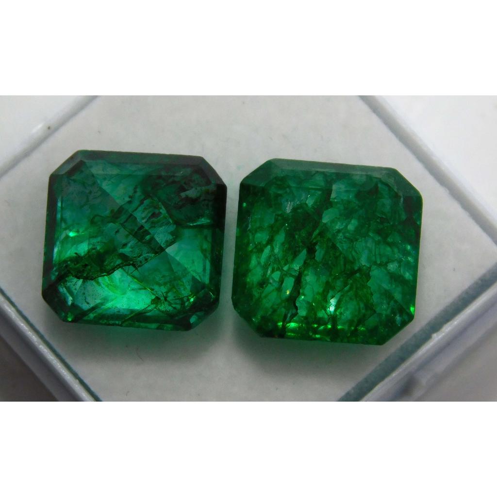 15 Ct Natural Untreated Square Cut Emerald Green Loose Gemstone Pair