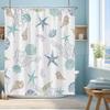 Ocean Theme Shower Curtain, Starfish Coral Nautical Coastal Shower Curtain Set for Bathroom, Nautical Marine Theme Seashell Conch Fabric Bath Curtain