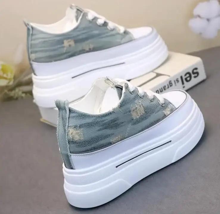 Fashion Fashion Women Chunky Platform Motorcycle Boots Lace Up Thick Bottom Shoes Woman Autumn  Ankle Boots Denim canvas shoes