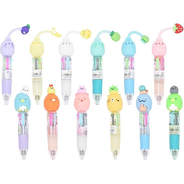 12 Cute Animal Ballpoint Pens, 4 in 1 Retractable Multicolor Ballpoint Pens, Multicolor Pens for Office School Household Supplies, Funny Pens for
