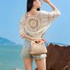Woven Clip Single-shoulder Bag Fashion Wooden Handle Straw Weaving Handbags Chains Crossbody Bags Grass-woven for Beach Vacation