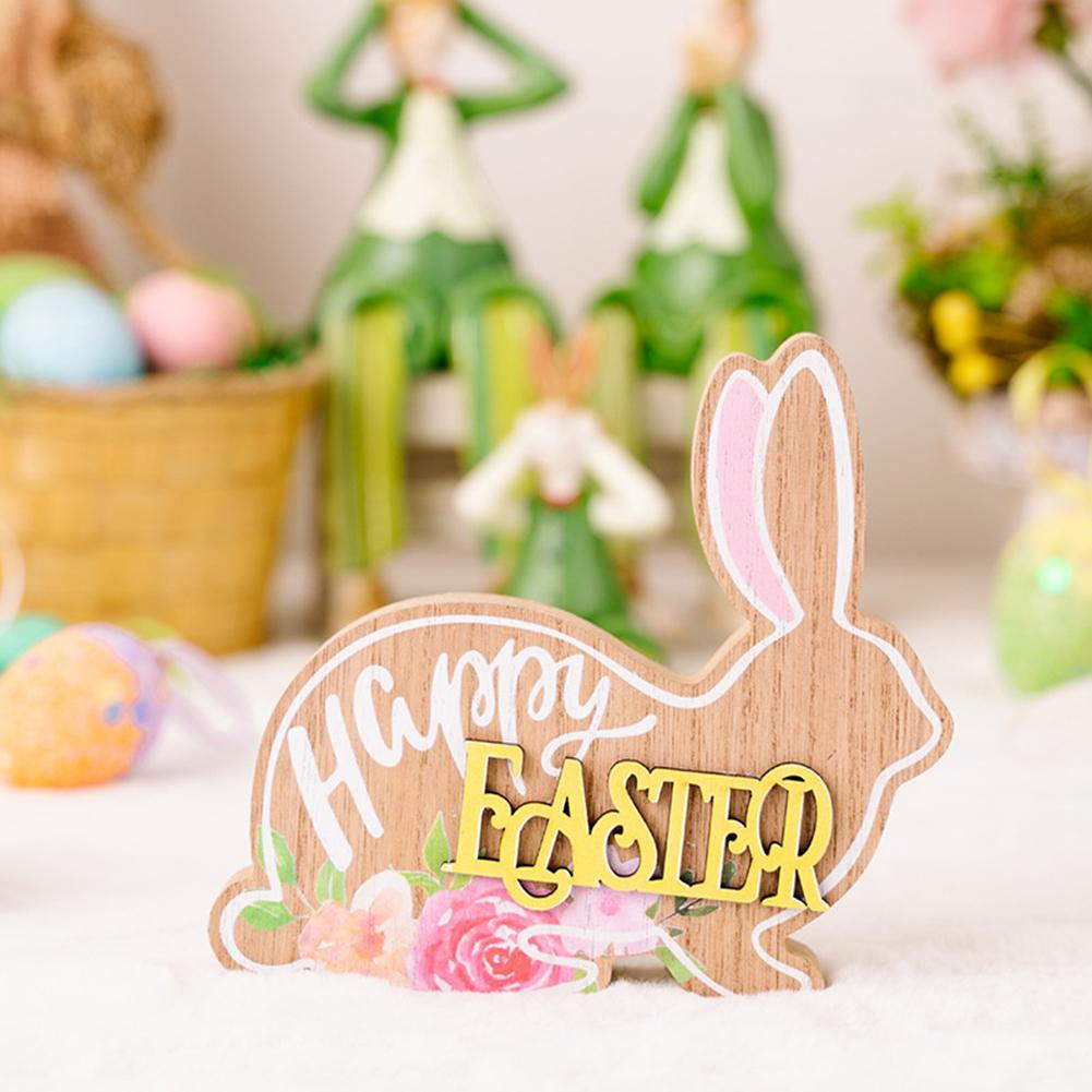 Cartoon Easter Wooden  Ornaments Diy Craft Kids Toy Gift Happy Easter Home Table Decorations