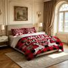 3pcs(1 Bedspread + 2 Pillowcases) Featuring a Red and Black Plaid Christmas Reindeer Perfect for Home Decoration