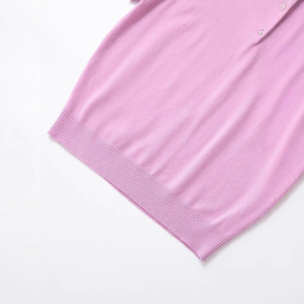 2024 Winter Women's European & American Fashion: Simple Versatile Turn-Down Collar Short Sleeve Knitwear