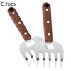 1/2 Pièces Coupe-Viande en Acier Inoxydable Protecteur de Doigt Fourchette à Viande de Cuisine Manche en Bois Manche Long Griffes Outil de Grillade Barbecue