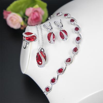 Ruby Earrings Set with Diamonds Red Zircon Necklace Jewelry Set Bride Necklace Earring Set