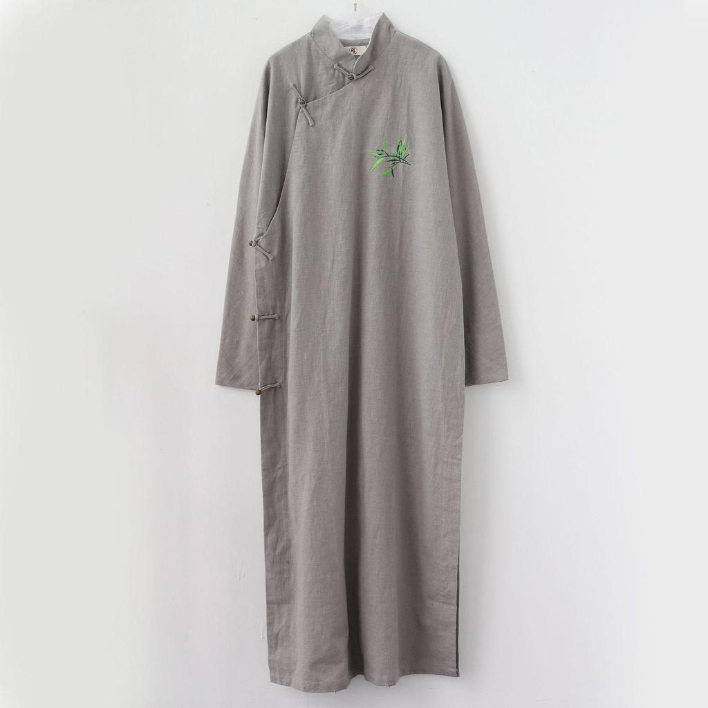Men's Embroidered Bamboo Hanfu Long Gown Tang Suit Performance Costume