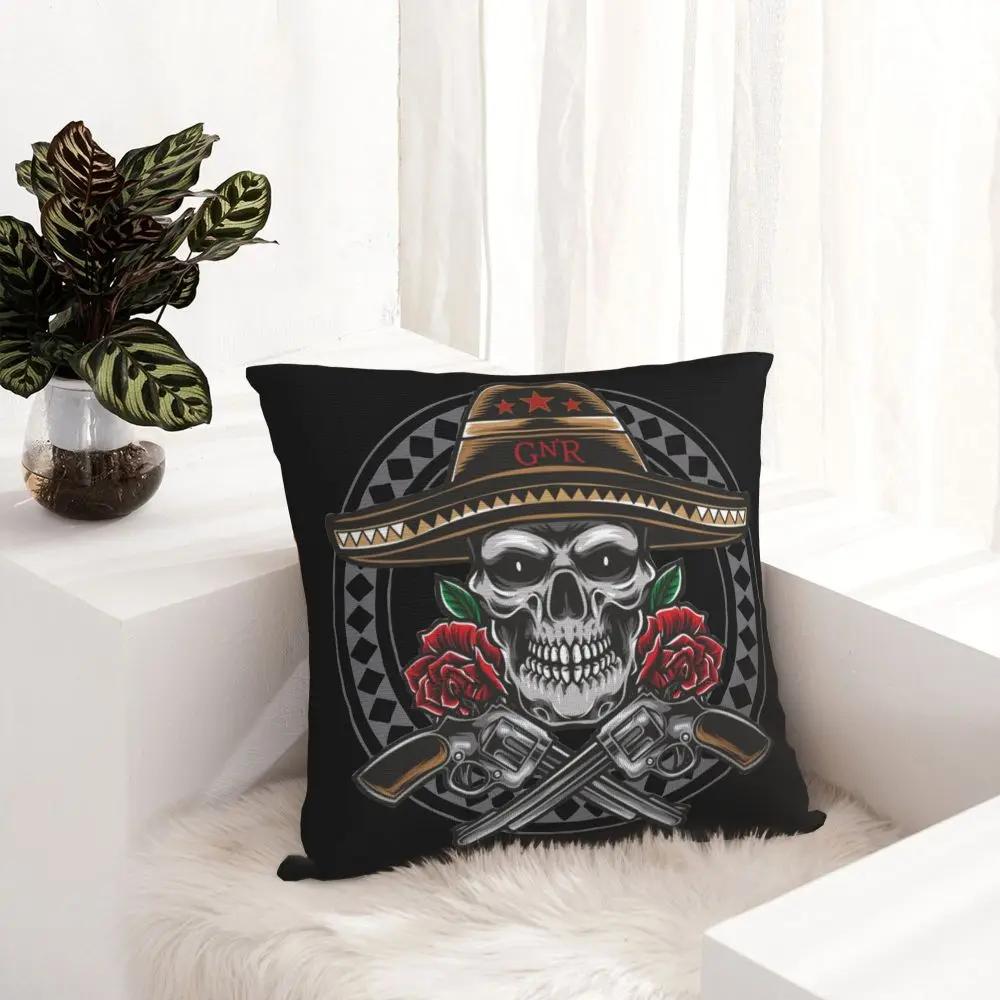 Guns N Roses Mexico Skull Pillowcase Polyester Cushion Cover Decorations Heavy Metal Throw Pillow Case Cover Home Zippered X