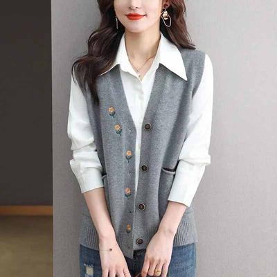 Vest for Women Cotton Knitted Sweater Sleeveless Tops Vest Oversize Thickened Loose Casual V-neck Vest