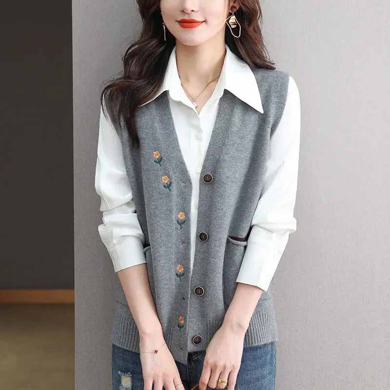 Vest for Women Cotton Knitted Sweater Sleeveless Tops Vest Oversize Thickened Loose Casual V-neck Vest