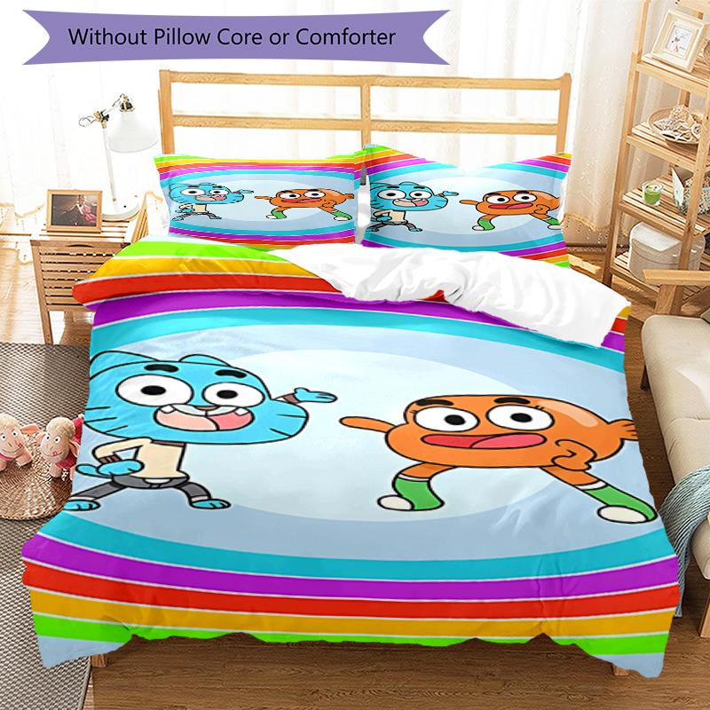 3pcs The Amazing World of Gumball Bedding Set Duvet Cover Closure Includes 1 Duvet Cover & 2 Pillowcases, Soft and Comfortable for All Seasons.