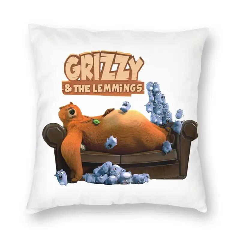 Happy Grizzy And The Lemmings Cushion Cover Sofa Home Decor Cartoon Lemmings Bear Square Throw Pillow Cover 45x45cm