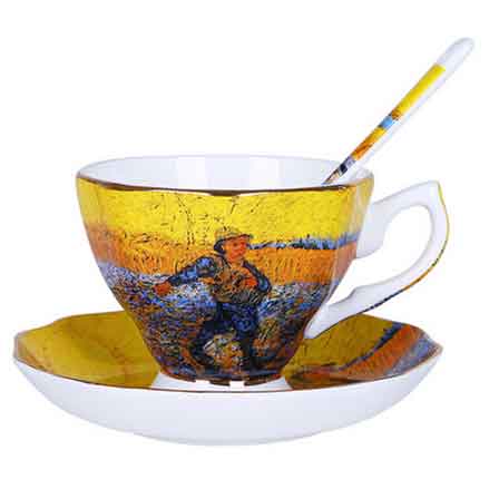 Van Gogh Umělecké Malby Hrnky na Kávu a Podšálky Hvězdná Noc Slunečnice Žebrák Kosatce Saint-Remy Kávové Čajové Hrnky Sada