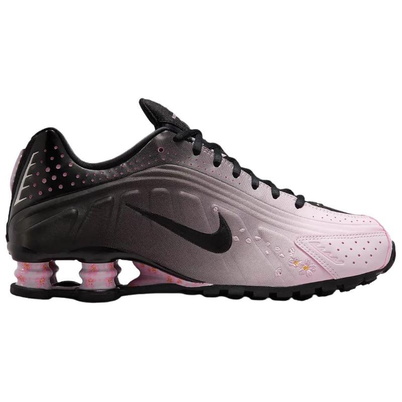 Nike Shox R4 Sakura Embroidery Low Top Casual Running Shoes Women Black Pink IB8872-600