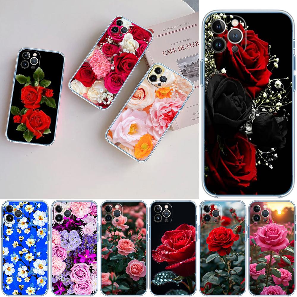 FM8 Beautiful Roses Flower Soft Shell Transparent Phone Case for Motorola Moto G7 G8 G9 G84 G85 G73 G24 G15 Z2 Play Power Plus