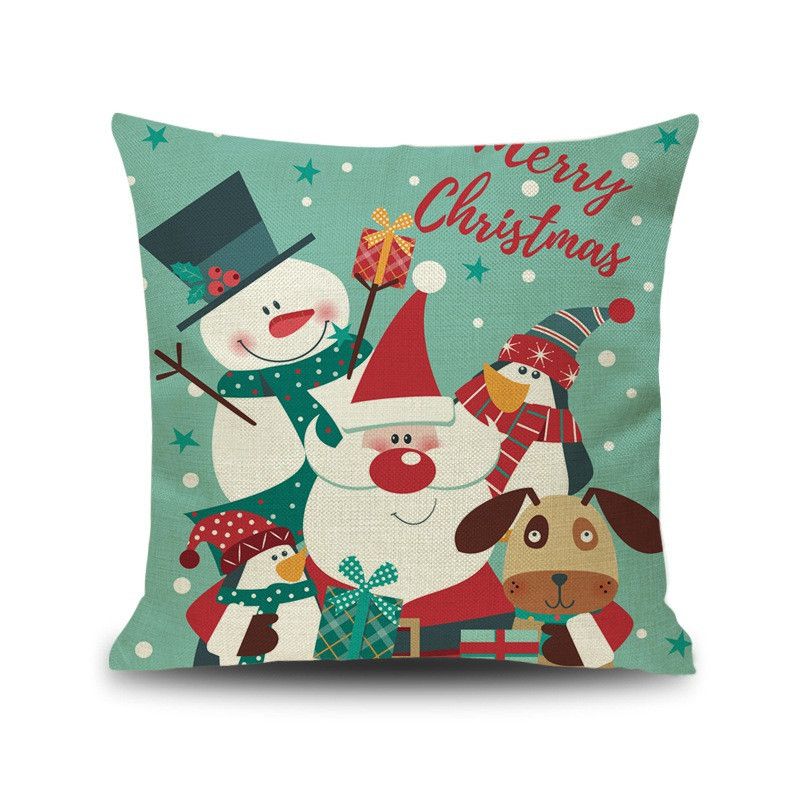 Festlicher Weihnachtskissenbezug mit Weihnachtsmann und Schneemann für gemütliche Heimdekoration