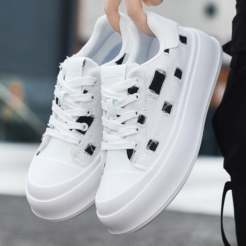 

Korean version of fashion low-top sports shoes student trend new lace-up platform shoes men s canvas casual board shoes white shoes 39 чёрный