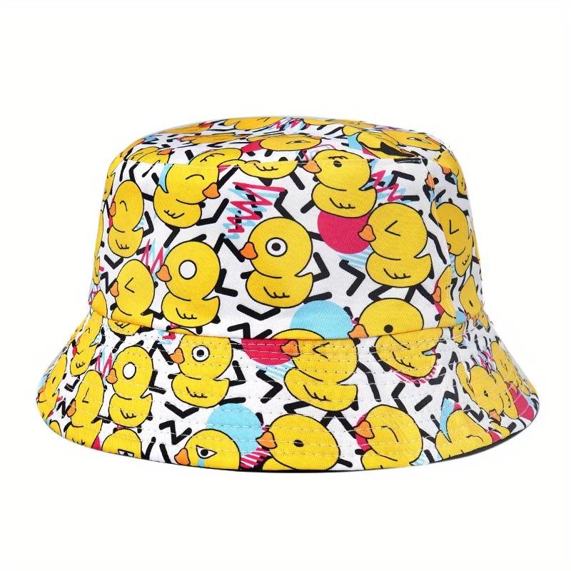 Summer Sun Hat Reversible Yellow Duck Bucket Hat for Men and Women Cotton Bob Panama Girls Beach Travel Outdoor Use Fisherman Hat
