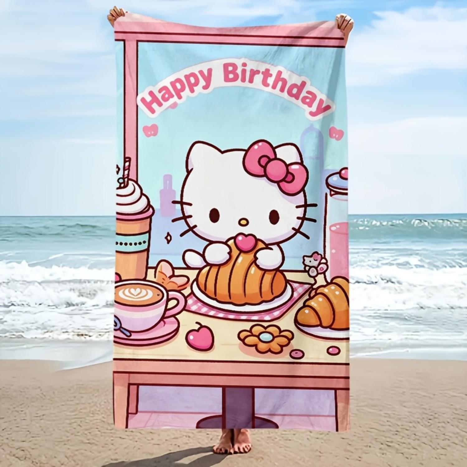 

1pc Sanrio Hello Kitty Cartoon Pattern Beach Towel,Happy Birthday Theme,Polyester Bath Towel,Machine Washable W30*H60(CM)