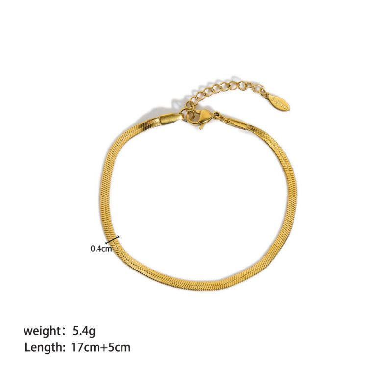 and American Ins-Style New Titanium Steel Bracelet 18K Gold Double-Layer Cuban Chain Flat Snake Chain Stainless Steel Jewelry Bracelet for Women Yyb023010