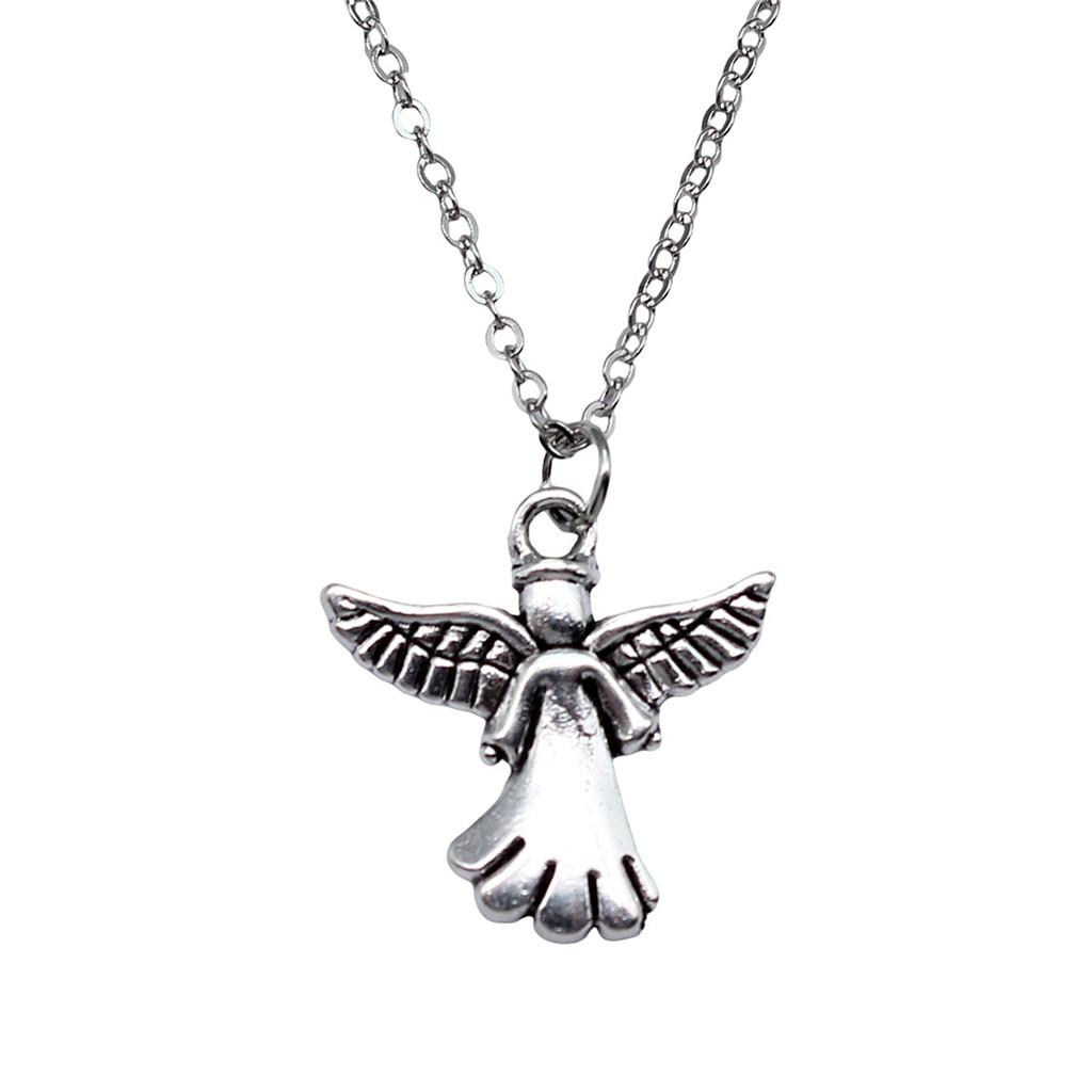 Ornate Angel With Heart Pendant Necklace Spiritual Faith Jewelry 40cm Short Chain