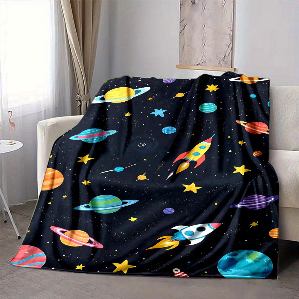 1pc Space Adventure Blanket, Lightweight Flannel Throw Blanket For Sofa, Bed, Travel, Camping, Living Room, Office, Couch, Chair, And Bed