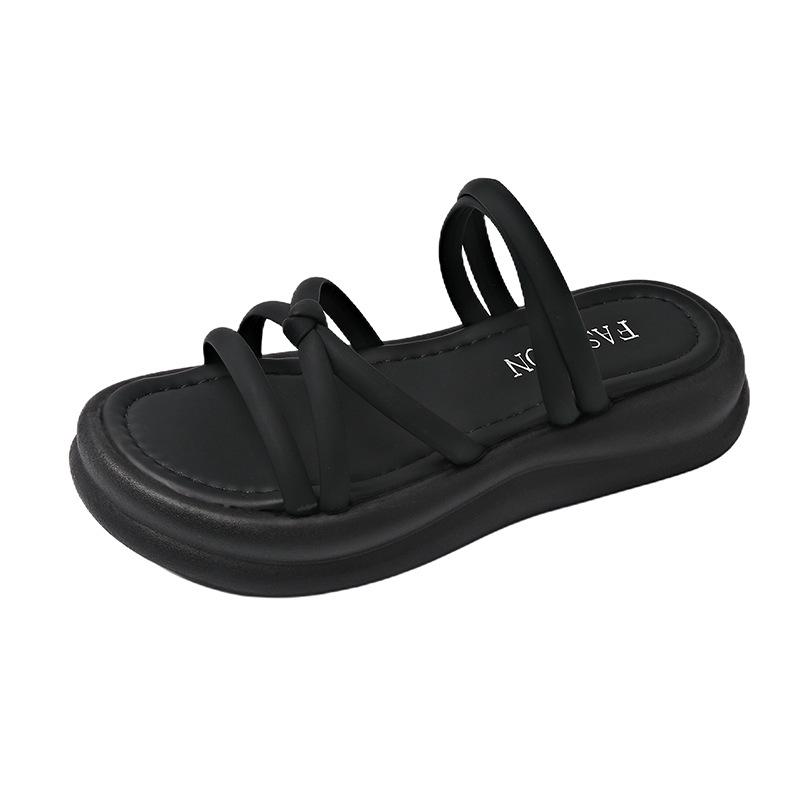Thick Bottom Sandal Slippers Female Summer Cross Thin Strap Two Wear Ladies Beach Slippers Fashion Women Summer Shoes Breathable for Hot Weather