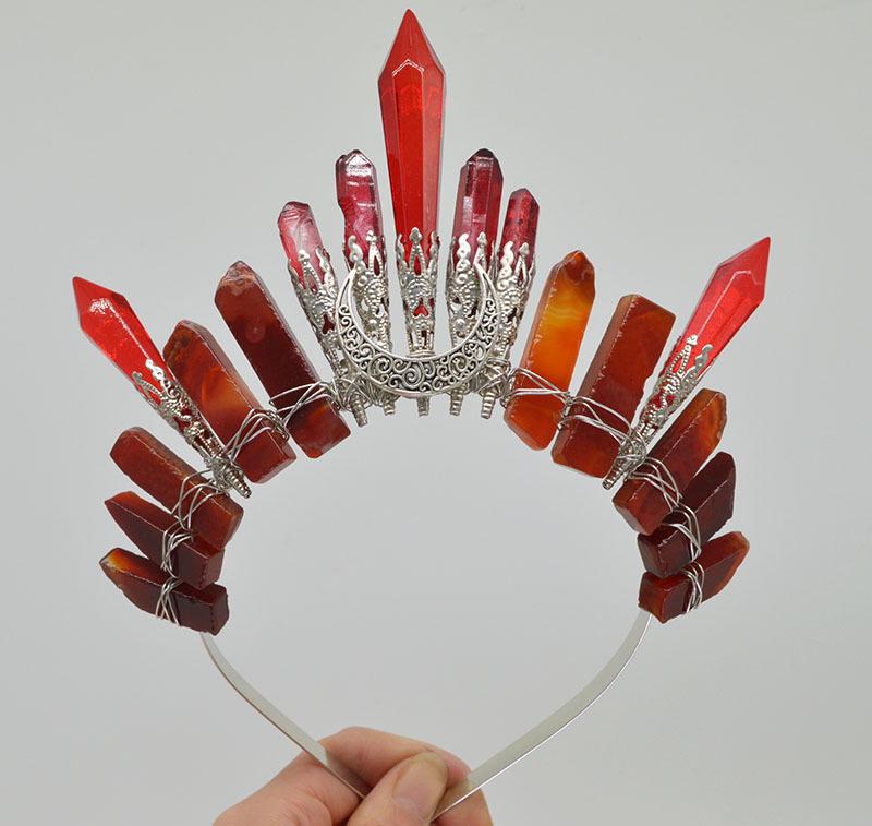 Retro Silver Moon Crystal Glass Crown Headband