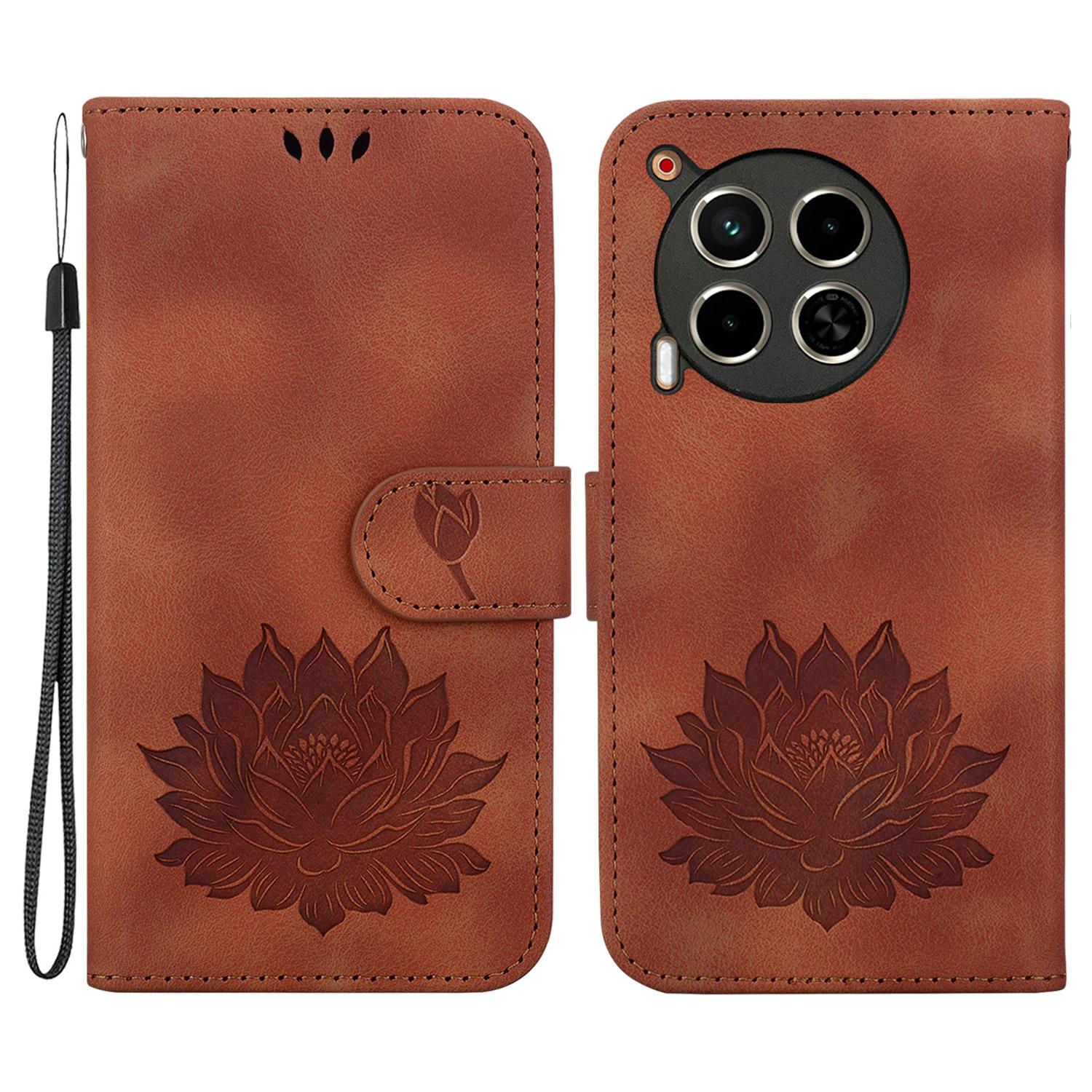 

For TECNO Camon 30 4G/30 5G Case Lotus Imprint Leather Wallet Phone Cover with Wrist Strap Brown