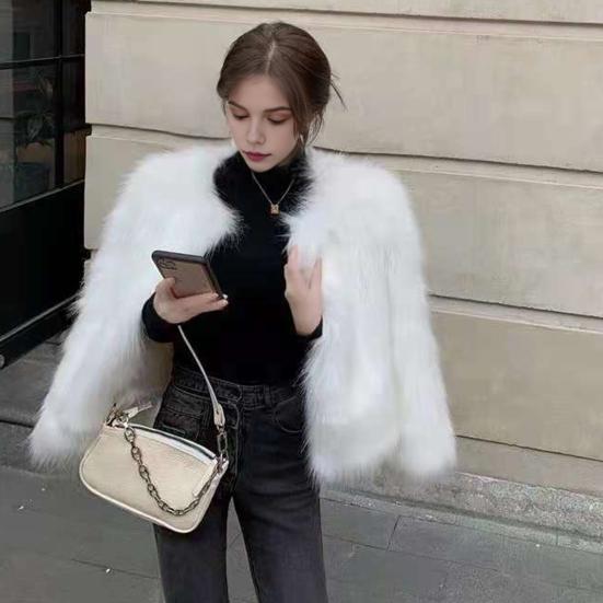 Women's Faux Fur Jacket Autumn Winter Warm Loose Plush Coat Casual Female Furry Cardigan for Street Office Date