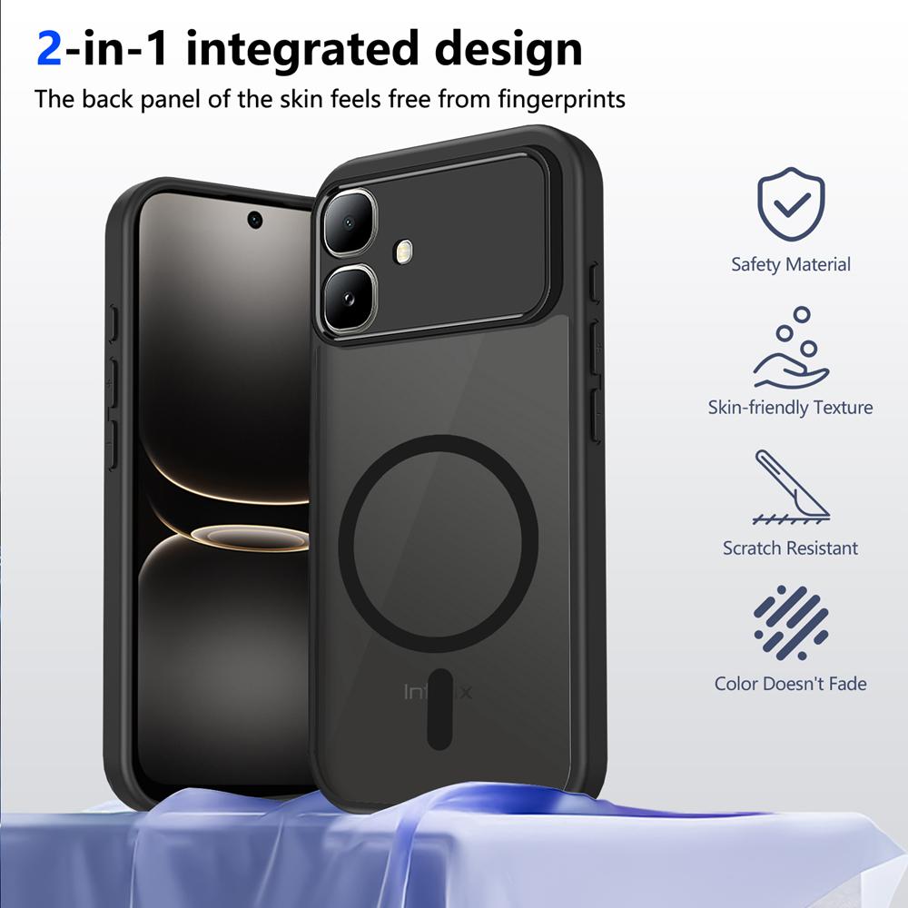 KEYSION Custodia Magnetica per Telefono per Infinix Smart 20 Silicone Morbido+PC Opaca Traslucida Nera Cover Posteriore Antiurto per Smart 20